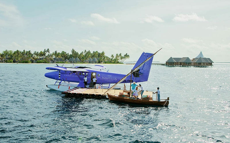 The Nautilus private seaplane welcoming guests