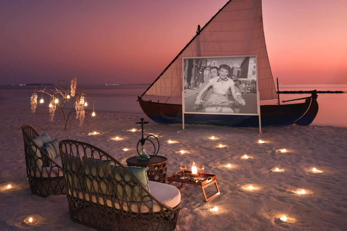 Private movie screening experience at The Nautilus Maldives at sunset