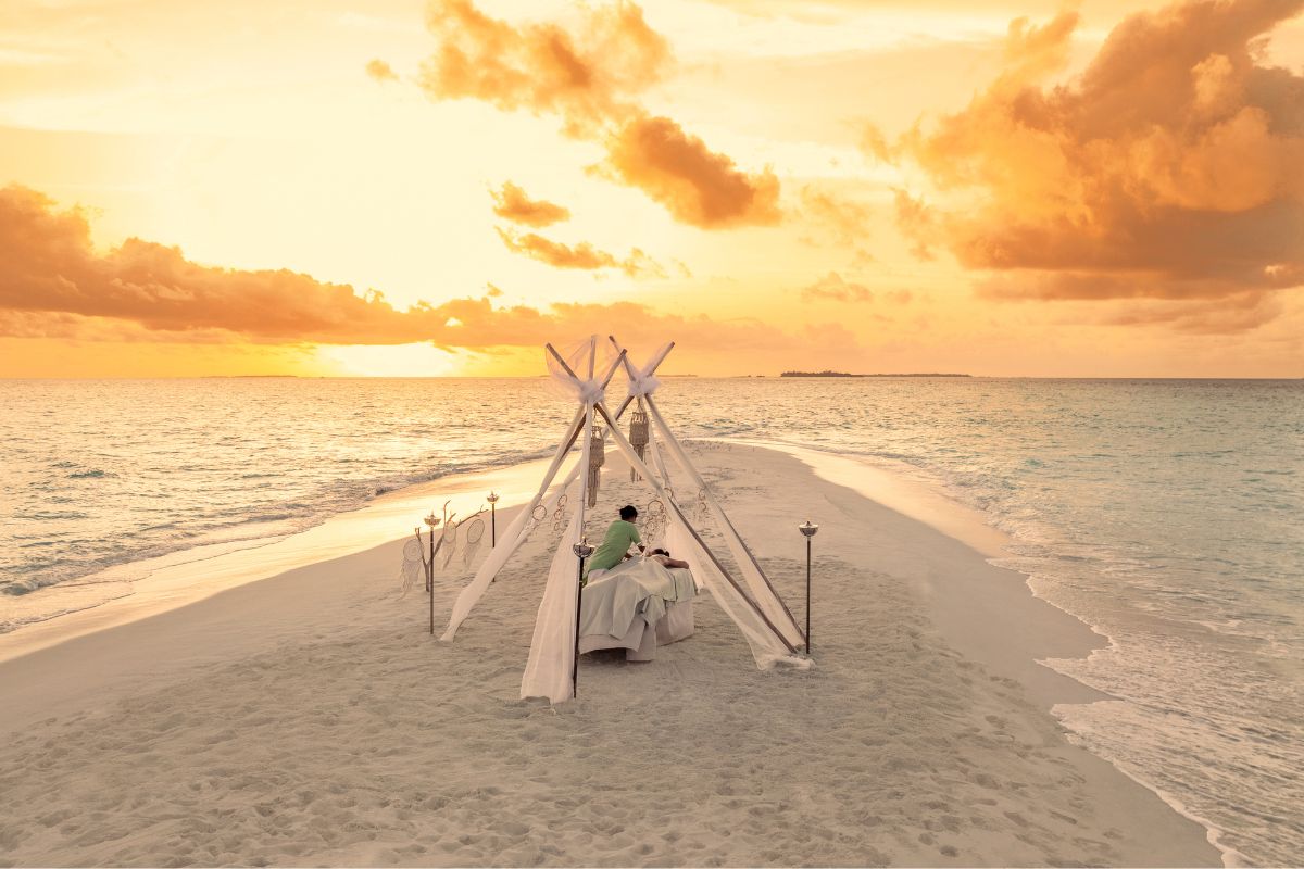 Private spa setup on a sandbank