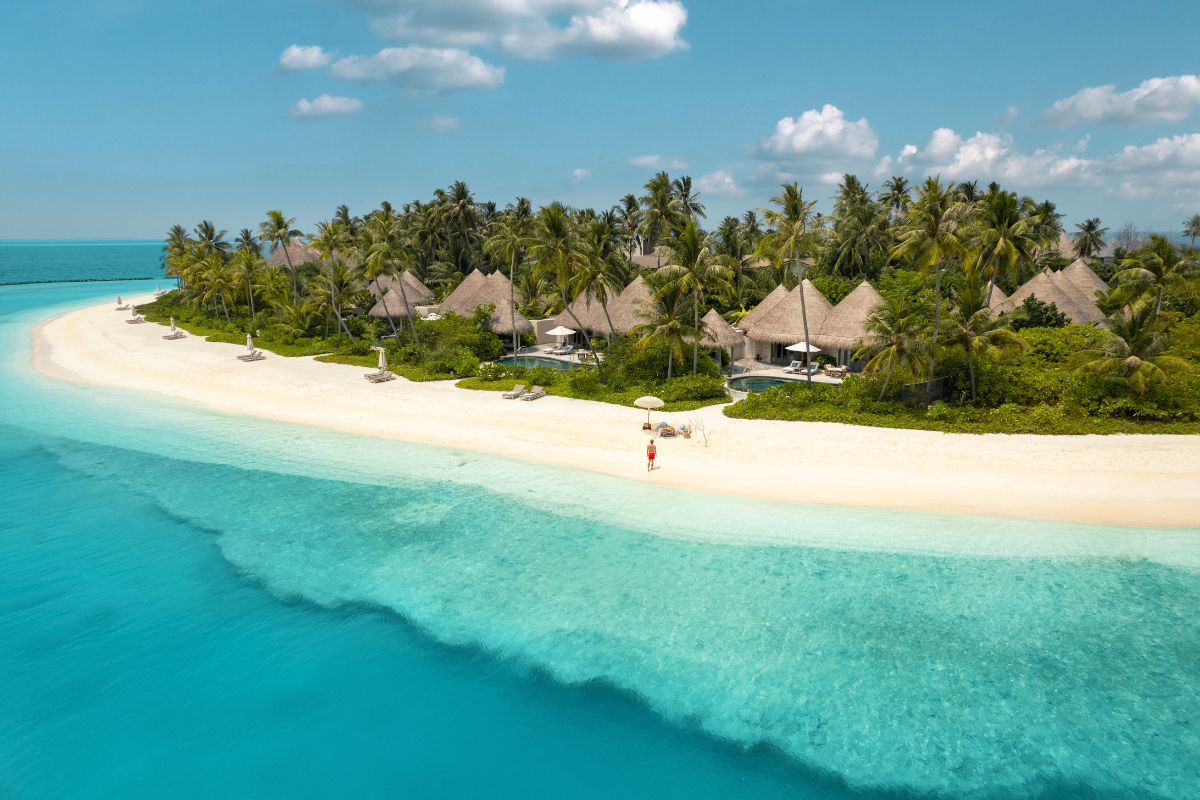 An aerial of the beach houses at The Nautilus Maldives