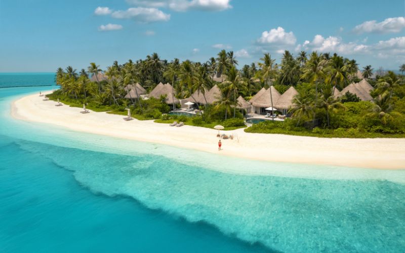 An aerial of the beach houses at The Nautilus Maldives