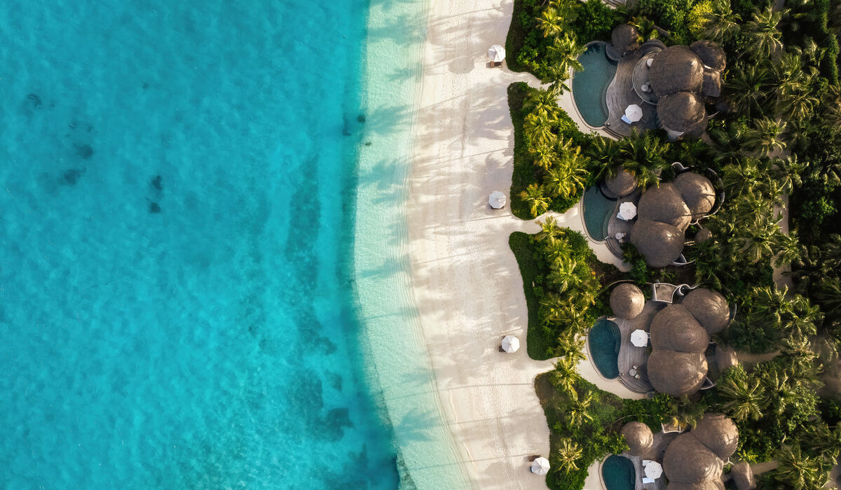 An aerial of the beach houses at The Nautilus Maldives